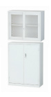 A4対応スチール書庫 幅88cm 高さ75cm ガラス引戸書庫+高さ111cm両開き書庫